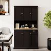 71" Kitchen Pantry Storage Cabinet with Microwave Oven Countertop, Freestanding Hutch Cabinet with Adjustable Shelves, 6 Doors and 1 Drawer-Black