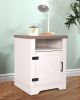 Farmhouse Nightstand , Beside Table with Barn Door, Modern End Side Table with Storage for Bedroom, Office