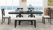TOPMAX Farmhouse 82inch 6-Piece Extendable Dining Table with Footrest, 4 Upholstered Dining Chairs and Dining Bench, Two 11"Removable Leaf