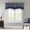 Jacquard Window Rod Pocket Valance With Beads Navy 50x18"