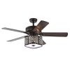 Edard Rustic Bronze 52-inch 5-Blade Ceiling Fan with 5-Light Crystal Caged Shade (Includes Remote)