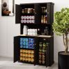 71" Kitchen Pantry Storage Cabinet with Microwave Oven Countertop, Freestanding Hutch Cabinet with Adjustable Shelves, 6 Doors and 1 Drawer-Black