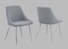 Contemporary 5-Piece Dining Set Round Faux Mable Table Upholstered Chairs Metal Legs Gray Chrome Finish Wooden Solid Wood Dining Room Kitchen Furnitur