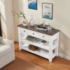 Retro Design Console Table with Two Open Shelves, Pine Solid Wood Frame and Legs for Living Room
