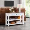 Retro Design Console Table with Two Open Shelves, Pine Solid Wood Frame and Legs for Living Room