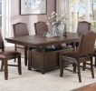Dining Room Furniture Rustic Espresso Table w Storage Base Side Chairs 7pc Dining Set Rustic Espresso Wooden Faux Leather Upholstered Seats Chair
