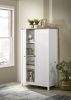 Claire 35" White Storage Cabinet with Oak Accent Finish and Framed Slatted Panel Design