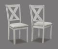 Rustic Farmhouse Transitional 5-Piece Dinette Dining Set Rectangular Table Linen Look Fabric Upholstered Chair Seat Wooden Dining Room Furniture White