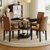 Table and chair set.A 47.3-inch diameter modern spliced color circular dining table - double-layer storage.Paired With 4 brown technology fabric dinin