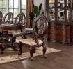Traditional Brown Cherry 2pcs Arm Chairs Tan Fabric Seats w Welt Faux Wood Carved Details Solid wood Dining Room Furniture