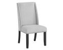 7pc Dining Set Contemporary Style White Faux Marble Rectangular Table Top Dove Gray Upholstery Chairs Nailhead Tufted Black Finish Wooden Solid Wood D