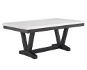 7pc Dining Set Contemporary Style White Faux Marble Rectangular Table Top Dove Gray Upholstery Chairs Nailhead Tufted Black Finish Wooden Solid Wood D