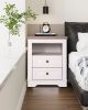 Farmhouse Nightstand , End Table, Side Table with 2 Drawers Storage Cabinet for Bedroom, Living Room, Farmhouse Design, Wood Rustic, Antique White