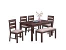 Contemporary Antique Cherry 6pc Dining Set Table And 4x Side Chairs 1x Bench Melamine Table Top Fabric Cushion Seats Chairs Solid wood Dining Room Fur