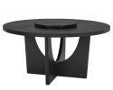 7pc Modern Round Table Black Finish w Lazy Susan Wooden Contemporary 6x Side Chair Upholstered Seat Dining Room Wooden Fabric Wood Furniture