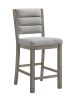 7pc Dining Set Contemporary Farmhouse Style Counter Height 18" Expandable Leaf Table Gray Finish Upholstered Chairs Wooden Solid Wood Dining Room Kitc