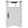 Farmhouse Nightstand Side Table, Wooden Rustic End Table, Tall Bedside Table with Electrical Outlets Charging Station - White