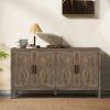 60 inches Modern Farmhouse Accent Cabinet with 4 Doors and Adjustable Shelf Wood Sideboard Buffet Cabinet Console Table Credenza Buffet Table for Kitc