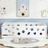 Twin Size Floor Bed with Heightened Safety Guardrails and Door, Solid Wood Bedframe with Rails for Girls, Boys, Teens, Child Bedroom, Kids Playroom