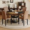 Table and chair set.A 47.3-inch diameter modern spliced color circular dining table - double-layer storage.Paired With 4 brown technology fabric dinin