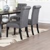 Classic Dining Room Furniture Natural Wooden Rectangle Top Dining Table 6x Side Chairs Charcoal Fabric Tufted Toll Back Top Back Chair and Storage She