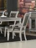 Silver Finish 7pc Dining Set Table w Leaf 2x Armchairs 4x Side Chairs Modern Glam Style Crystal-Tufted Chairs Upholstered Seat Wooden Dining Room Furn