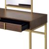 Coleen Walnut & Gold Finish Vanity Desk W/Mirror & Jewelry Tray