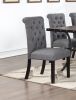 Classic Dining Room Furniture Natural Wooden Rectangle Top Dining Table 6x Side Chairs Charcoal Fabric Tufted Toll Back Top Back Chair and Storage She