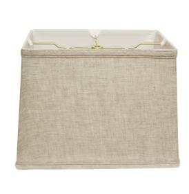 Retro Rectangle Softback Lampshade With Washer Fitter, Oatmeal Color Fabric Lampshade For Table Lamps, Natural Linen, 8x14 Top X 10x16 Bottom X 10.75