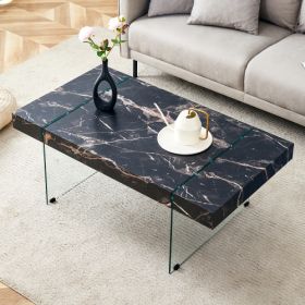 43.3x23.6 Black Marble-Patterned MDF Coffee Table With Tempered Glass Legs.Suitable For Living Room.It Can Be Used Not Only As A Coffee Table But Also