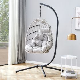 GRHeavy-Duty Iron Hanging Chair With Wicker Weave   Single Person Swing For Indoor  Outdoor Gray