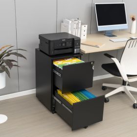 2 Drawer File Cabinet With Lock, Steel Mobile Filing Cabinet On Anti-tilt Wheels, Rolling Locking Office Cabinets Under Desk For Legal Letter Size