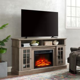 Classic TV Media Stand Modern Entertainment Console With 23  Fireplace Inset For TV Up To 65 With Open And Closed Storage Space, Gray Wash, 58.25