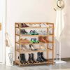 Bamboo 5-Shelf Multifunctional Shoe Rack - Holds up to 20 Pair of Shoes