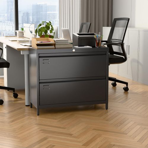 Lateral File Cabinet With 2 Drawer,Metal Wide Filing Cabinet With Lock And Business Card Slot For Home Office School Hanging Letter,Legal,F4,A4 Size F