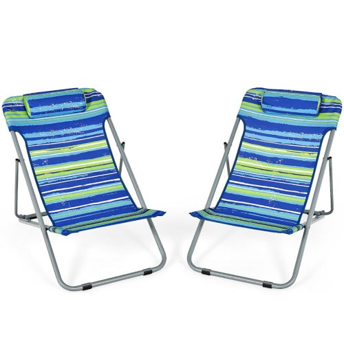 Portable Beach Chair Set Of 2 With Headrest