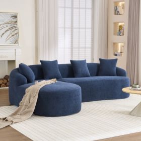 LY-022 Full Compression Sponge L-Shape Sectional Sofa, Brown Modular Chaise Chenille Couch, 30D High-Density For Apartment Living Room, 900 Lbs. (Color: Navy Blue)