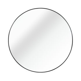 32 Inch Black Metal Framed Round Bathrrom Mirror For Wall. (Color: black)