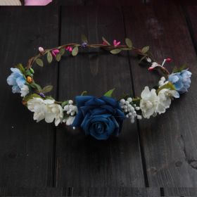 Female Headdress Rose Wreath Hair Hoop Bridesmaid Decoration (Color: Blue)