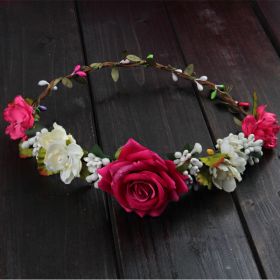 Female Headdress Rose Wreath Hair Hoop Bridesmaid Decoration (Color: Red)
