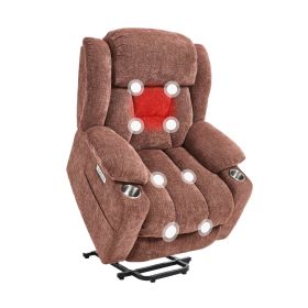 Power Lift Recliner Chair for Elderly, Recliner chair with Massage & Heat, Electric Leather Lift Recliner Chair for Living Room with Side Pocket (Main Color: Red+Brown, Main Material: Sherpa)