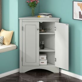 Corner Cabinet Storage Cabinet with Door for Bathroom Bedroom Kitchen (Color: Grey)