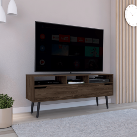 Kobe Tv Stand for TVÂ´s, Three Open Shelves, Two Flexible Drawers (Color: Dark Walnut)