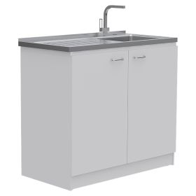 Salento Utility Sink With Cabinet, Double Door Cabinet (Color: White)