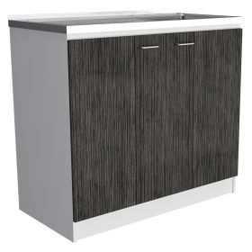 Salento Utility Sink With Cabinet, Double Door Cabinet (Color: Smokey Oak / White)