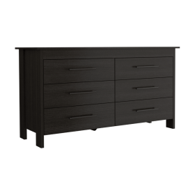 Paris Six Drawer Double Dresser, Four Legs, Superior Top (Color: black)