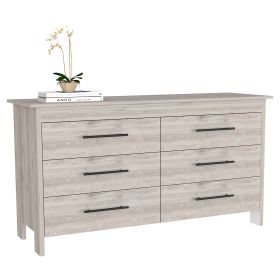 Paris Six Drawer Double Dresser, Four Legs, Superior Top (Color: Light Gray / White)