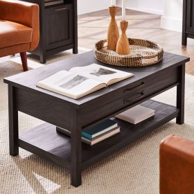 Modern Farmhouse Rectangular Lift Coffee Table with Rustic Gray and White Finish (Color: black)