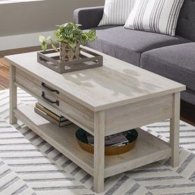 Modern Farmhouse Rectangular Lift Coffee Table with Rustic Gray and White Finish (Color: White)