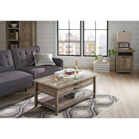 Modern Farmhouse Rectangular Lift Coffee Table with Rustic Gray and White Finish (Color: Grey)